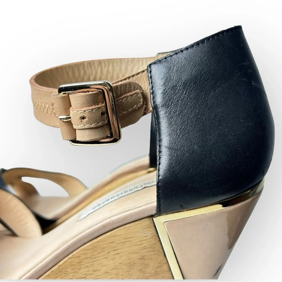 DIANE von FURSTENBERG Alara  Black Natural Designer Platform Sandals 9.5 - Picture 9 of 13